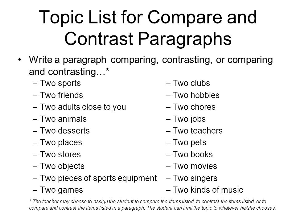 Examples of comparison and contrast essays topics
